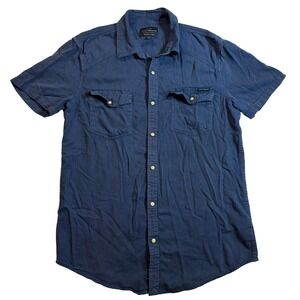 Lucky Brand Pearl Snap Short Sleeve‎ Button Up Shirt Blue Men's Size Small